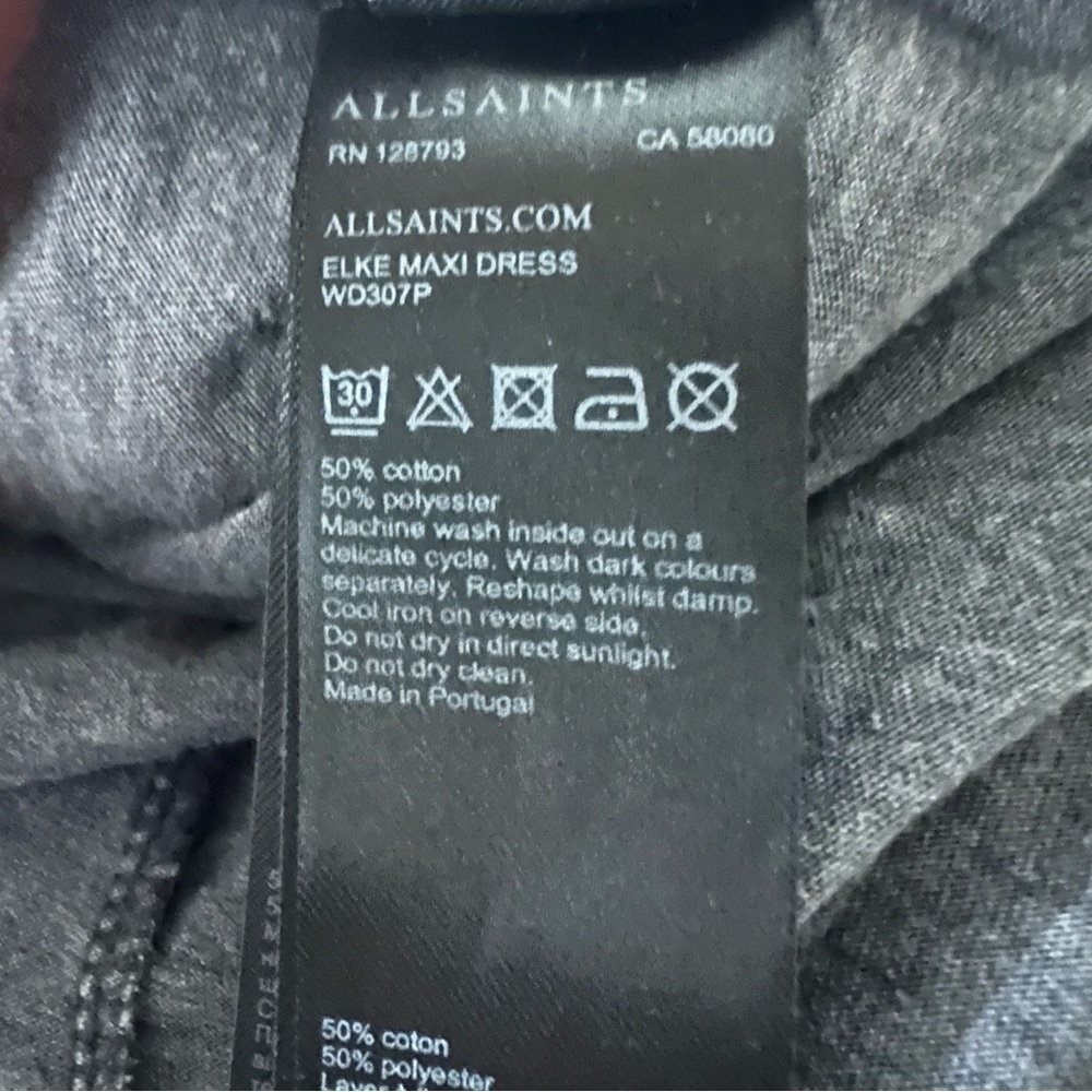 Allsaints Elke Tie-Detail Maxi Dress Coal Gray Size S - Picture 8 of 9